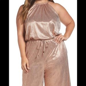 Vince Camuto rose gold metallic long pant  romper